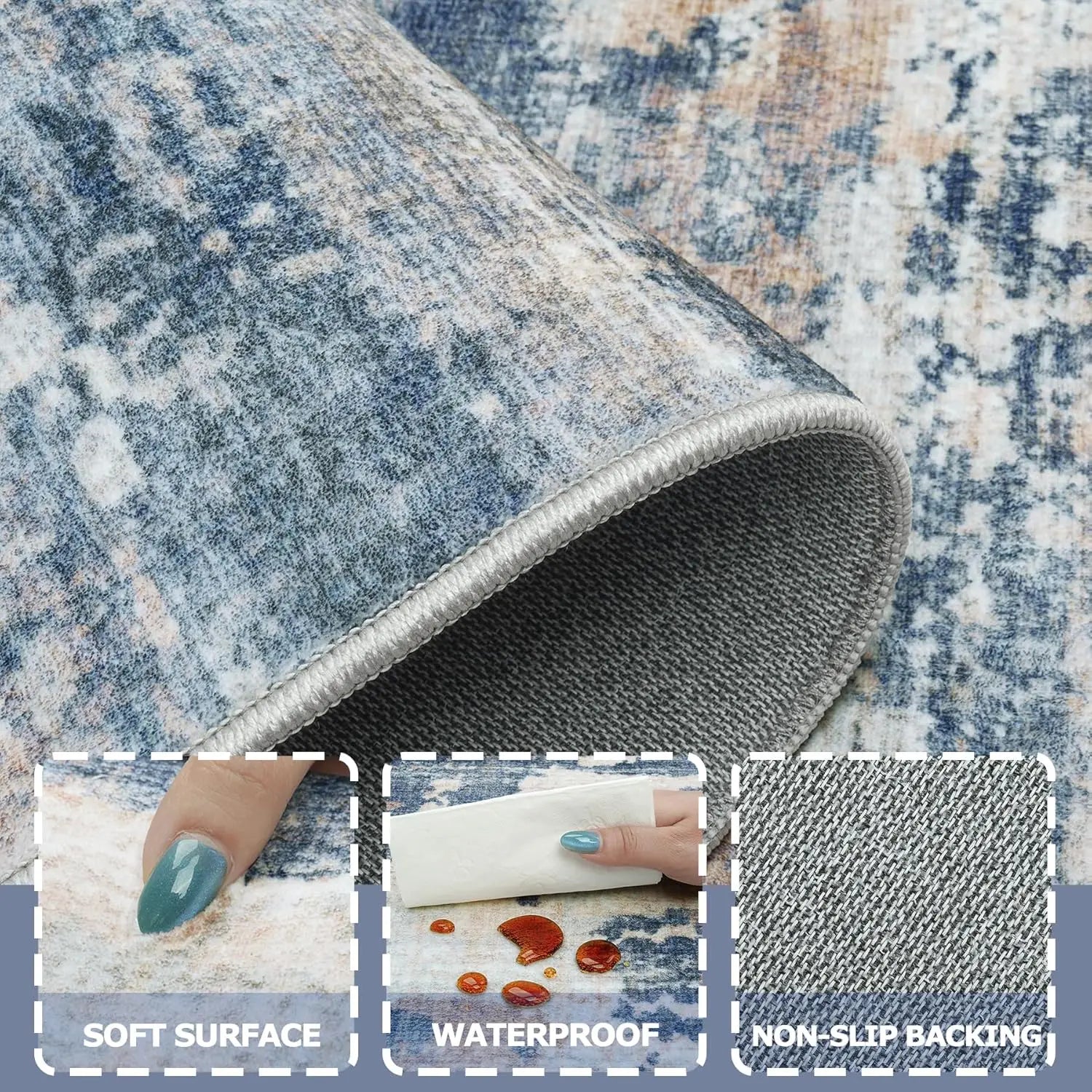 Large 9x12 Area Rug with Non-Slip Backing