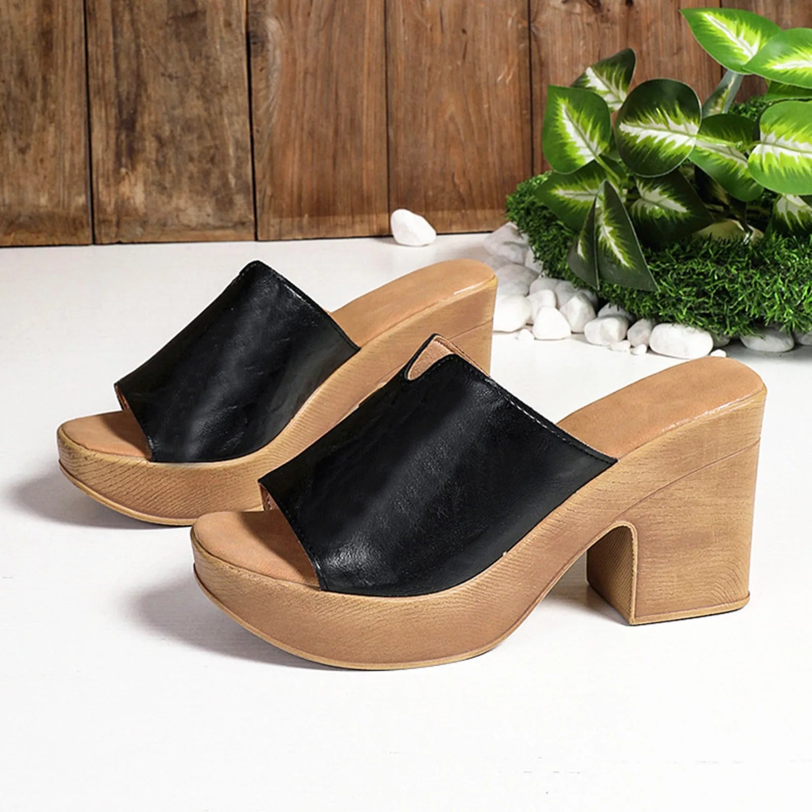 Leather Square Heel Sandals