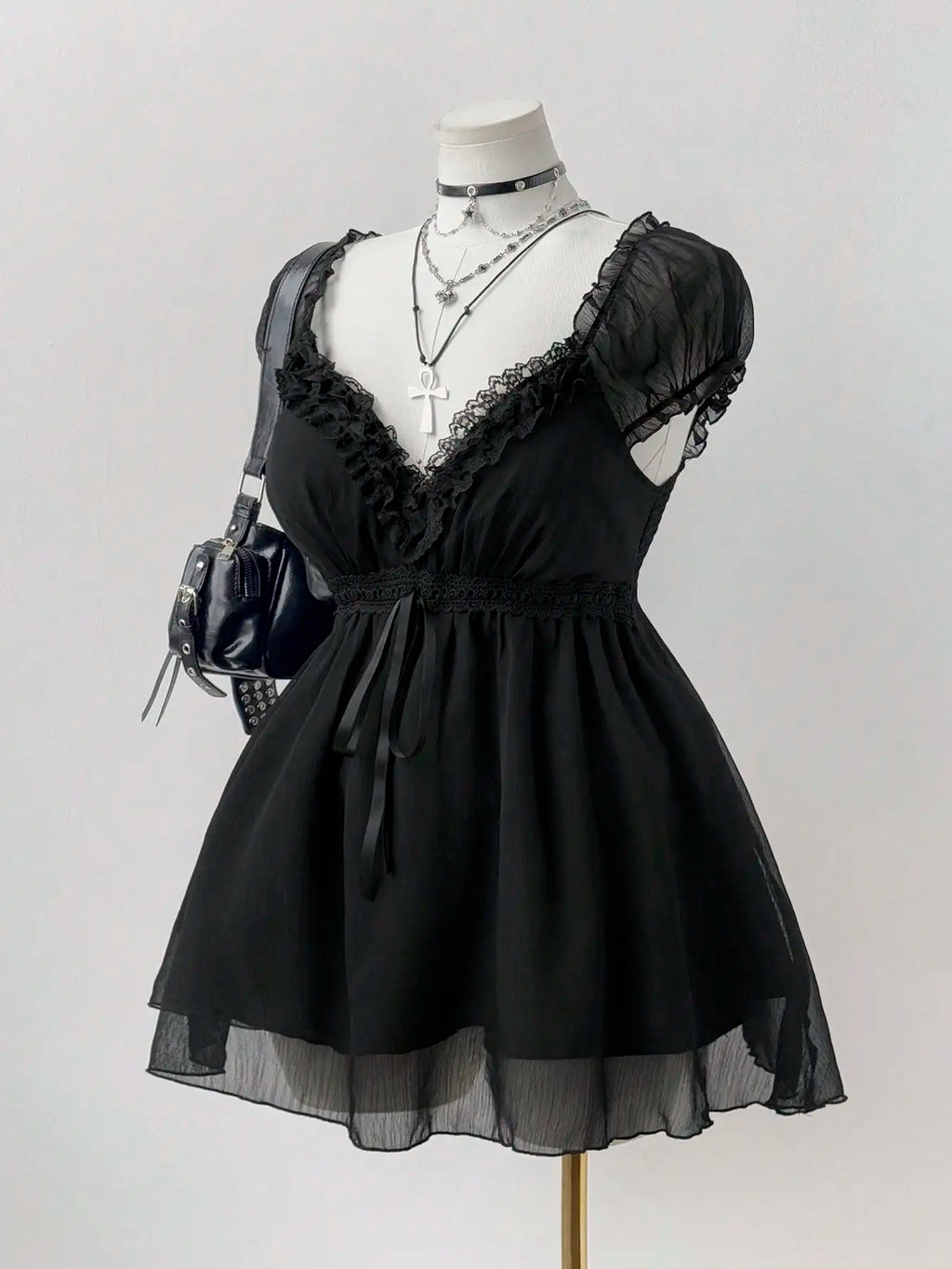 Plus Size Gothic Lace Trim V-Neck