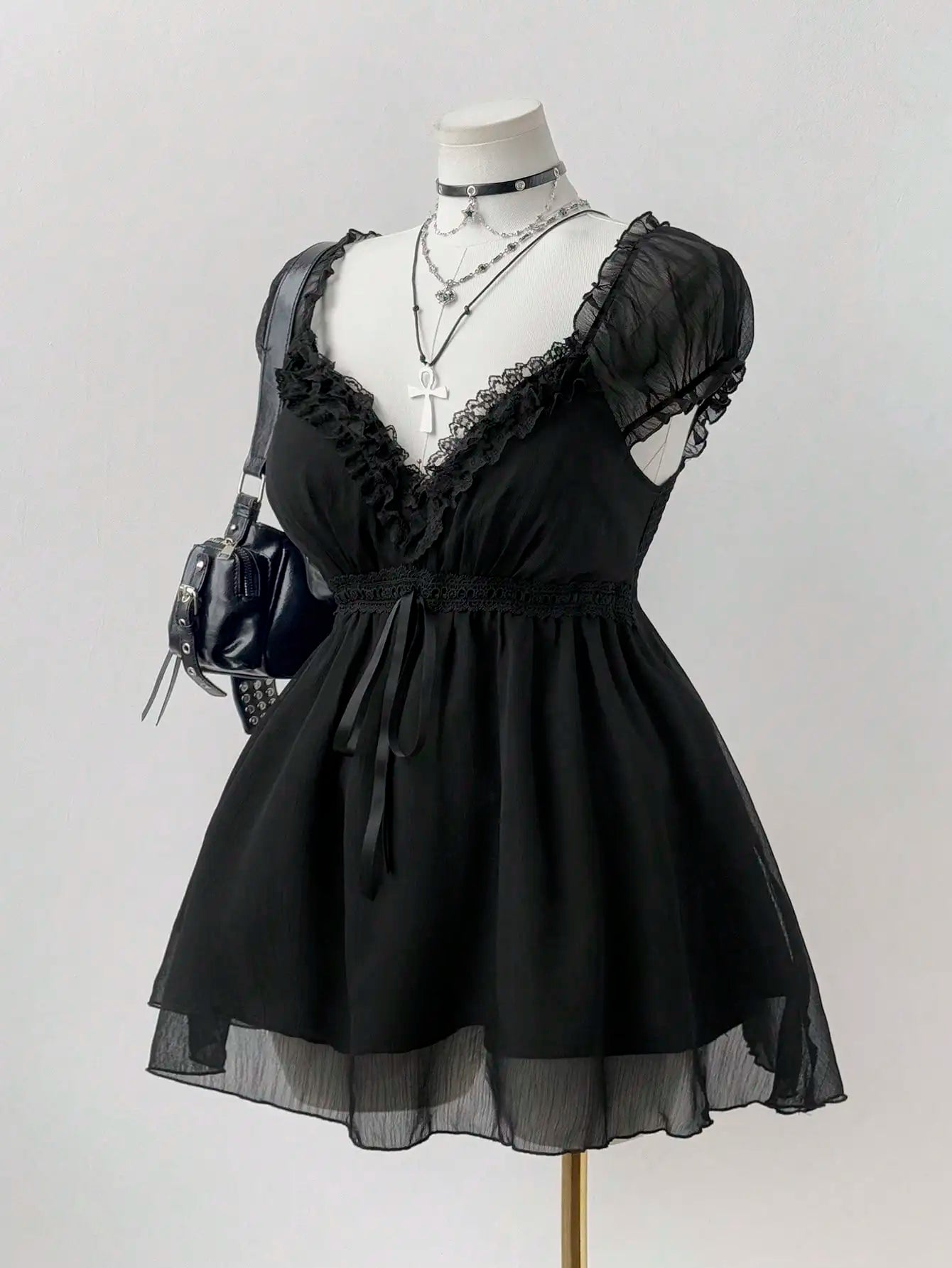 Plus Size Gothic Lace Trim V-Neck