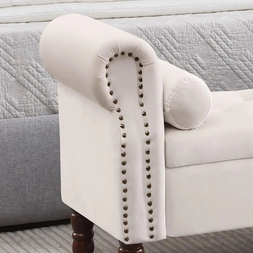 King Size Velvet Storage Bench with Arms