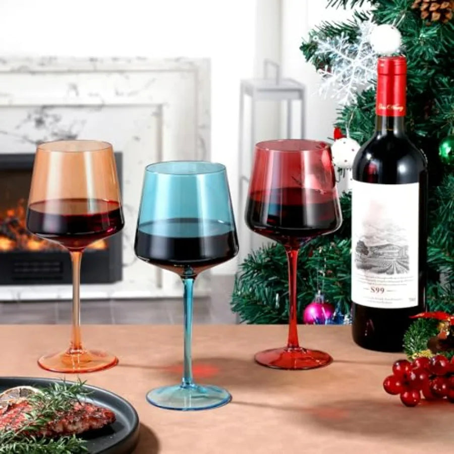 Hand Blown Crystal Wine Glasses Set of 6 19oz