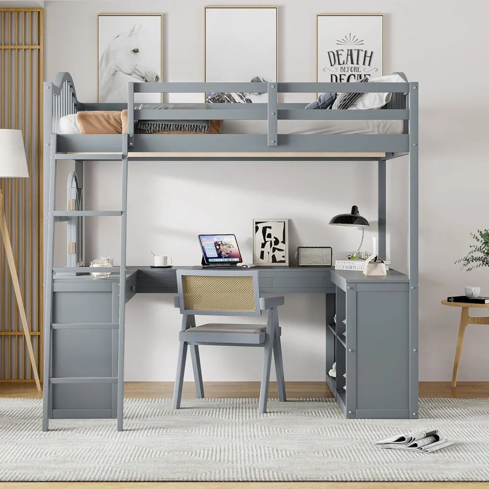 Full Size Loft Bed with U-Shaped Desk