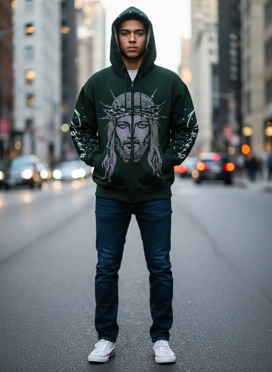 A loose hoodie street style