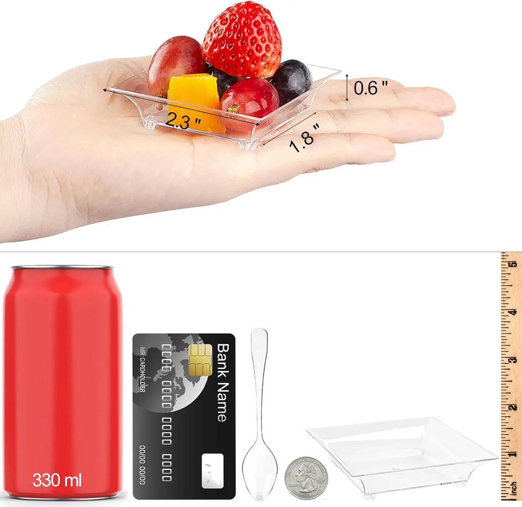 100 Pack 1 oz Mini Square Plastic Dessert Plates