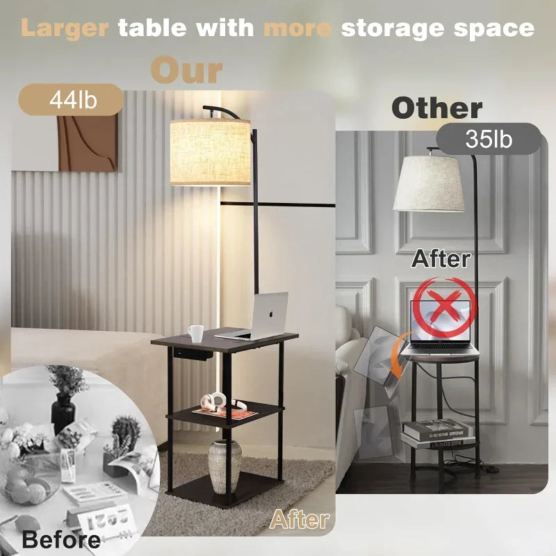 Floor Lamp with Table, End Table with Charging Station