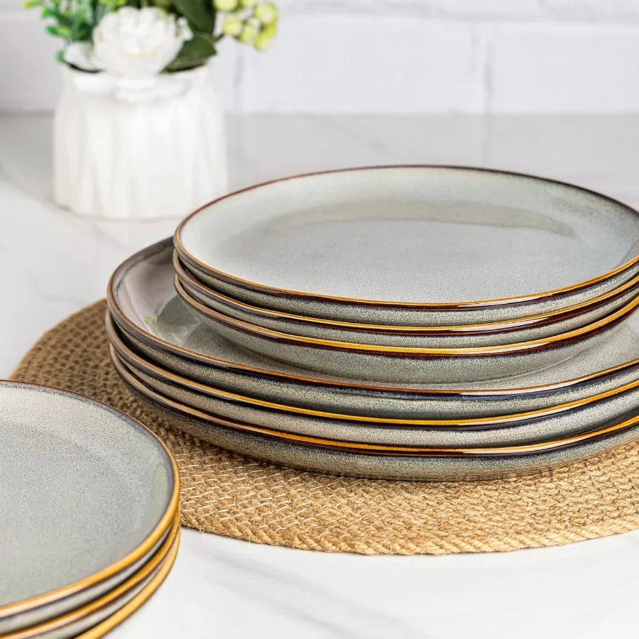 Set Of 6 Stoneware Dinner Plates