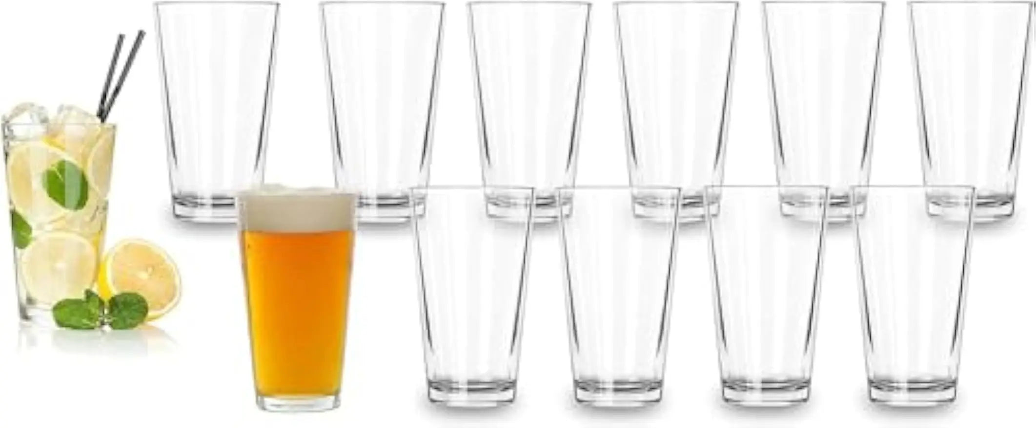Classic Beer Pint Glasses 16 oz Set of 12