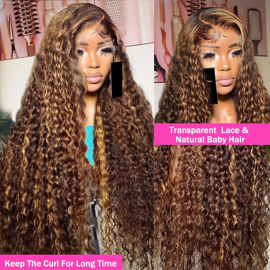 Curly Highlight Wig Lace Front Deep Wave 13x6