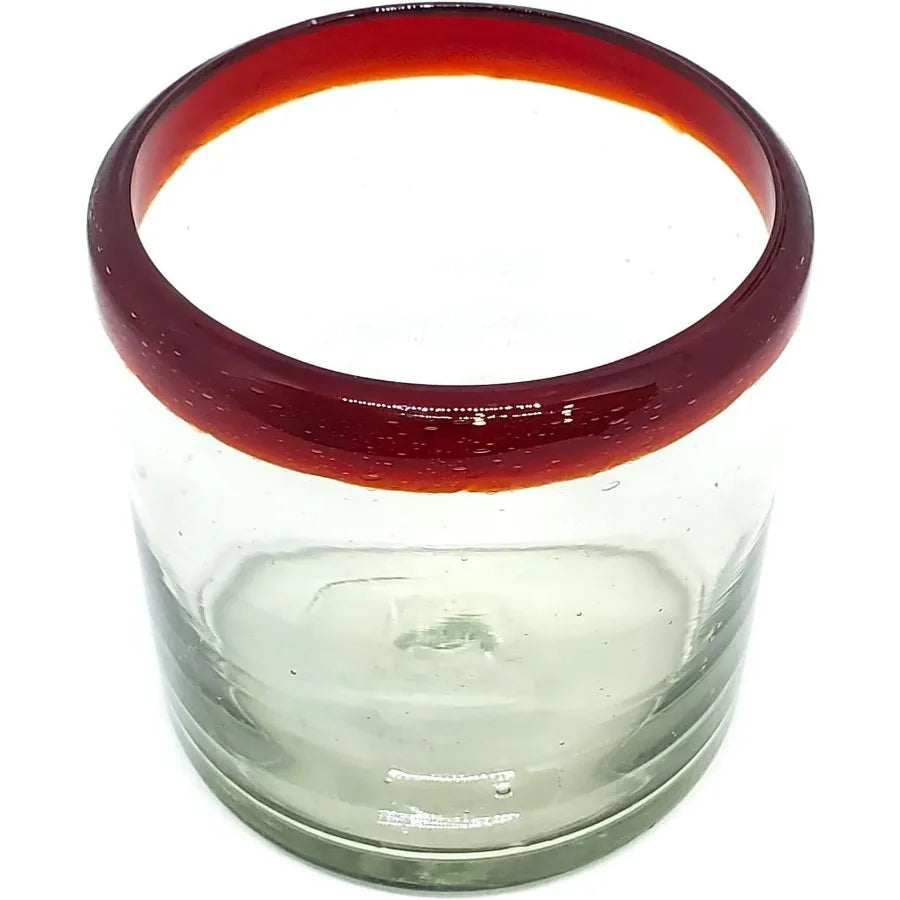 Ruby Red Rim 8 oz  Rock Glasses Set of 6