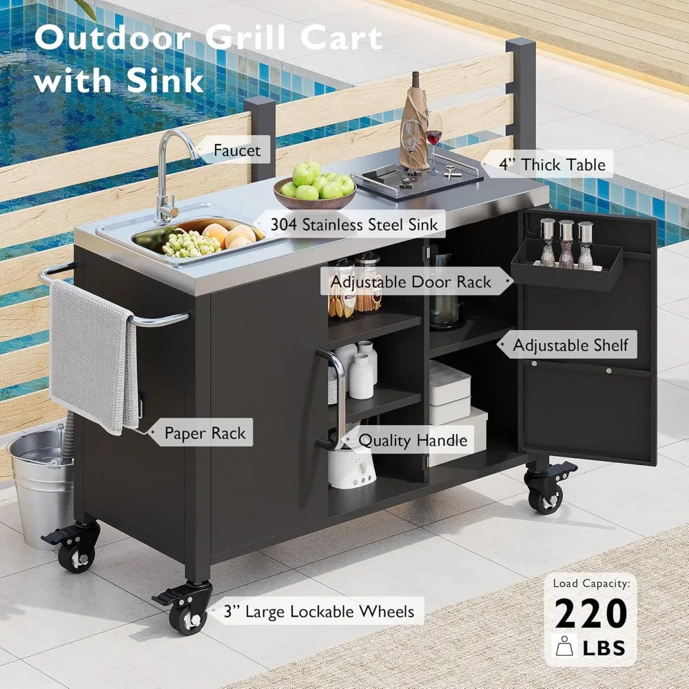 Kitchen Cart W/ Stainless Steel Sink