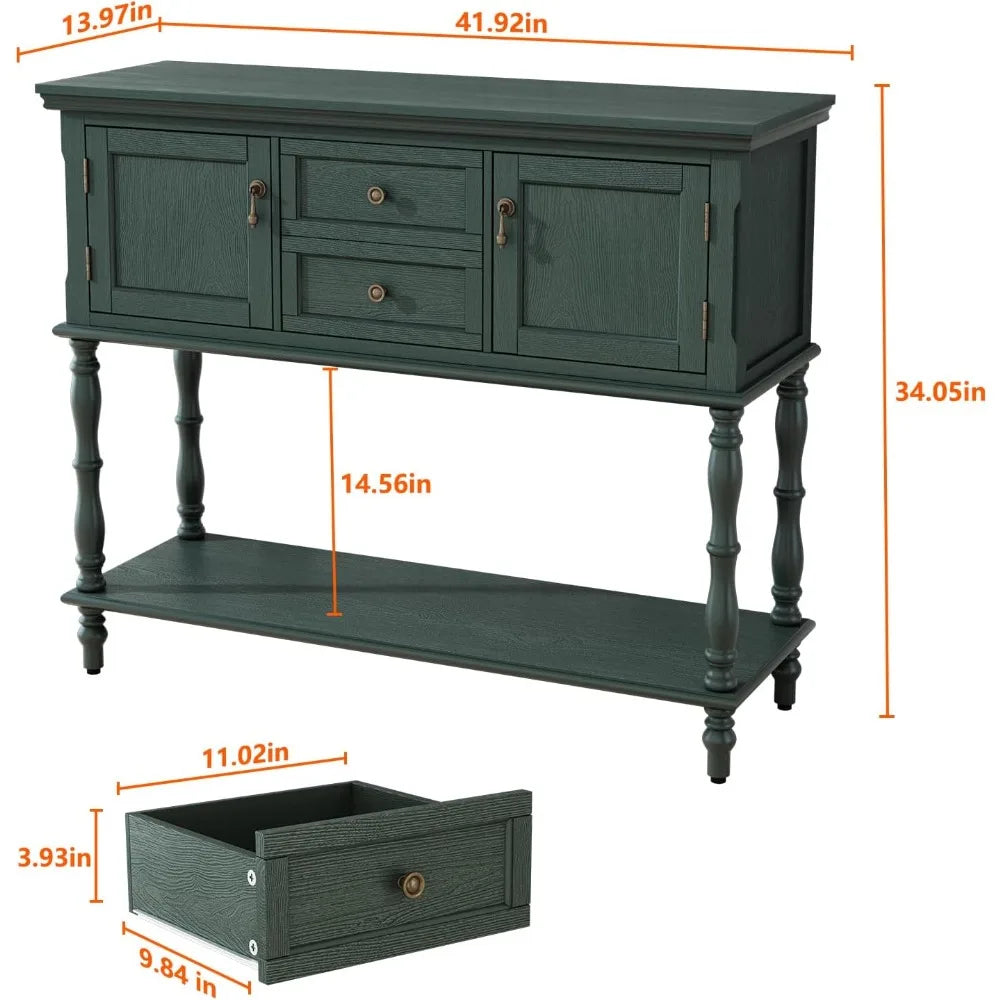 Retro Console Table with 2 Drawers & Cabinets