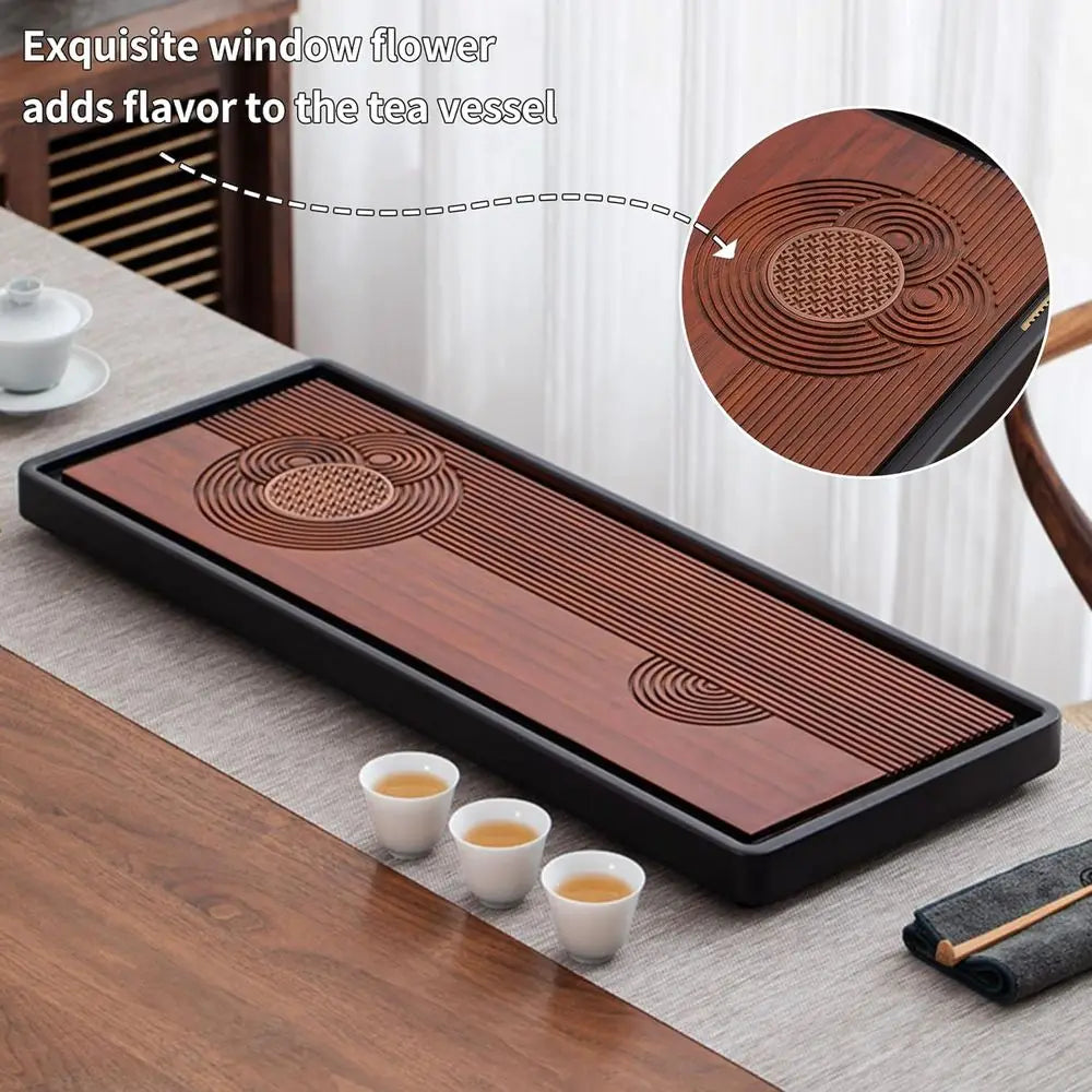 Bamboo Tea Tray with Integrated Water Basin