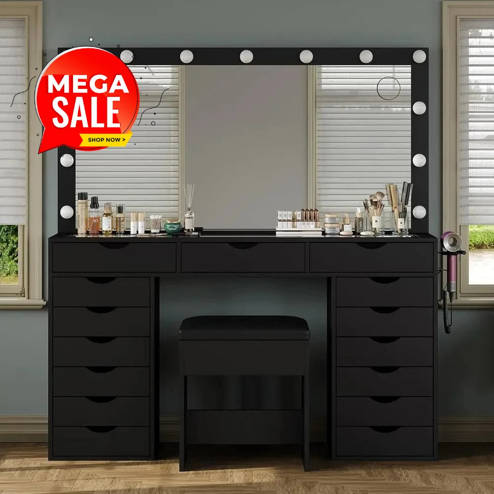LED-Illuminated Makeup Desk Vanity