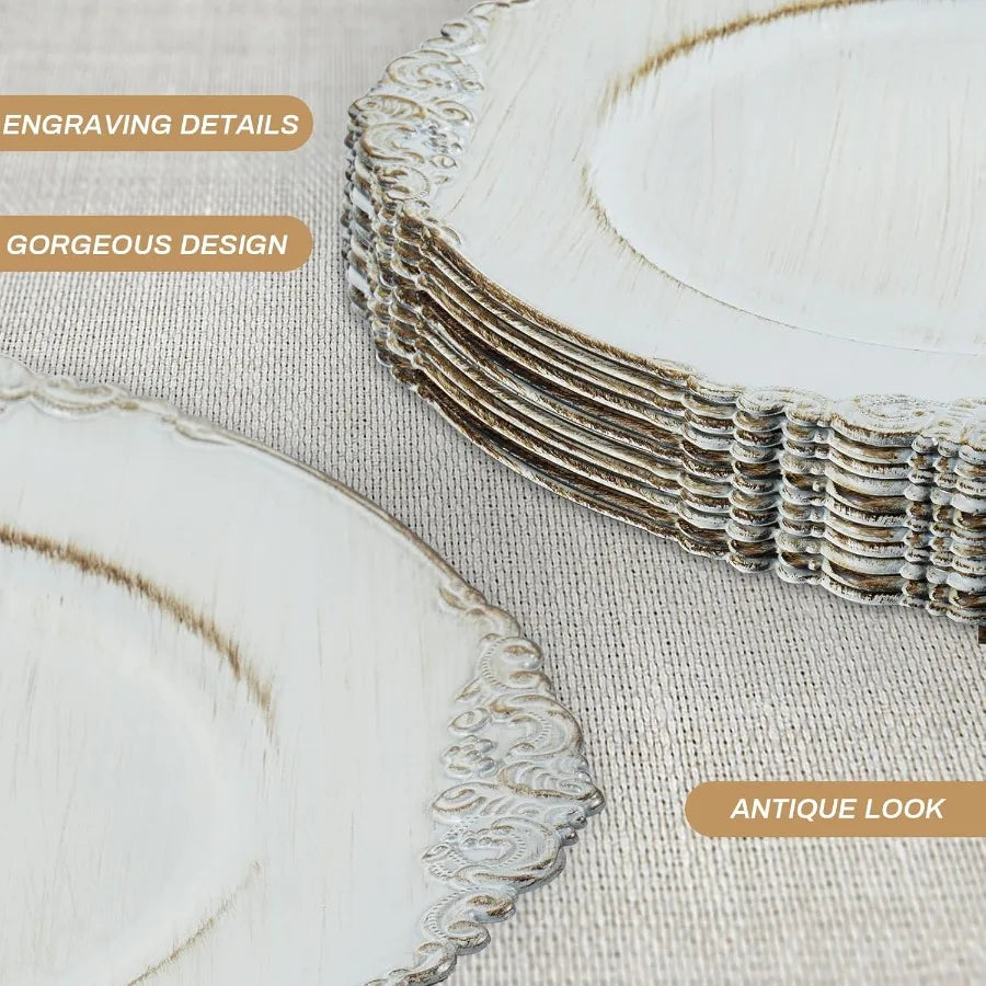 Antique White Charger Plates Round 13"
