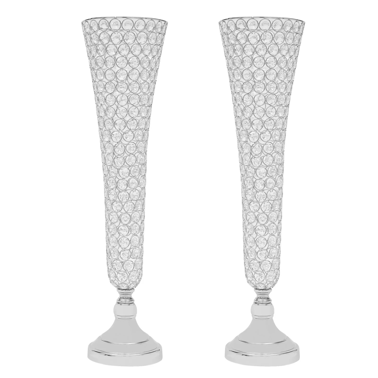 Tall Wedding Flower Vase Set w / Crystal Trumpet Design