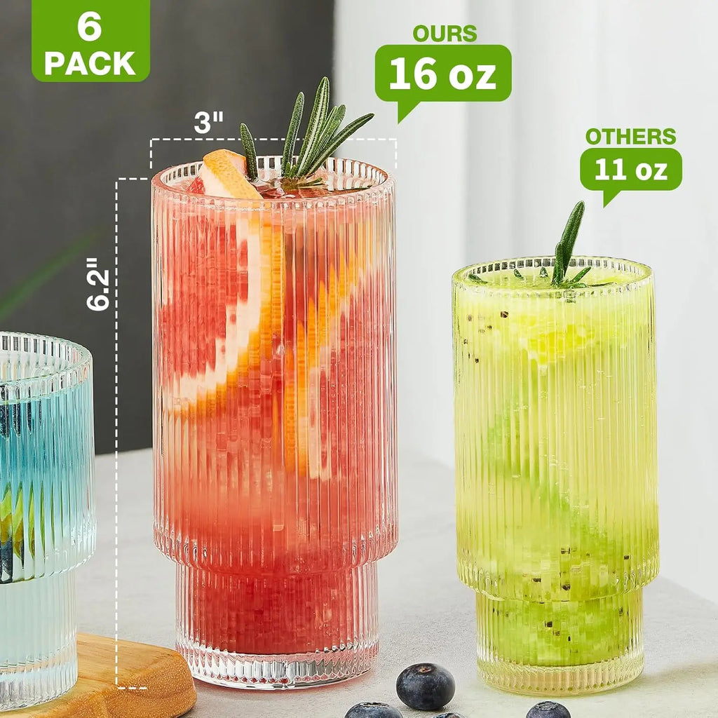 Ribbed  16 oz Highball Drinking Glasses