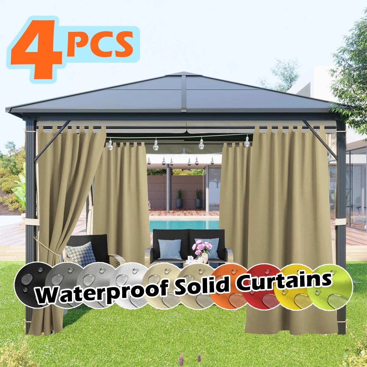 4 Panels Waterproof Outdoor Curtains
