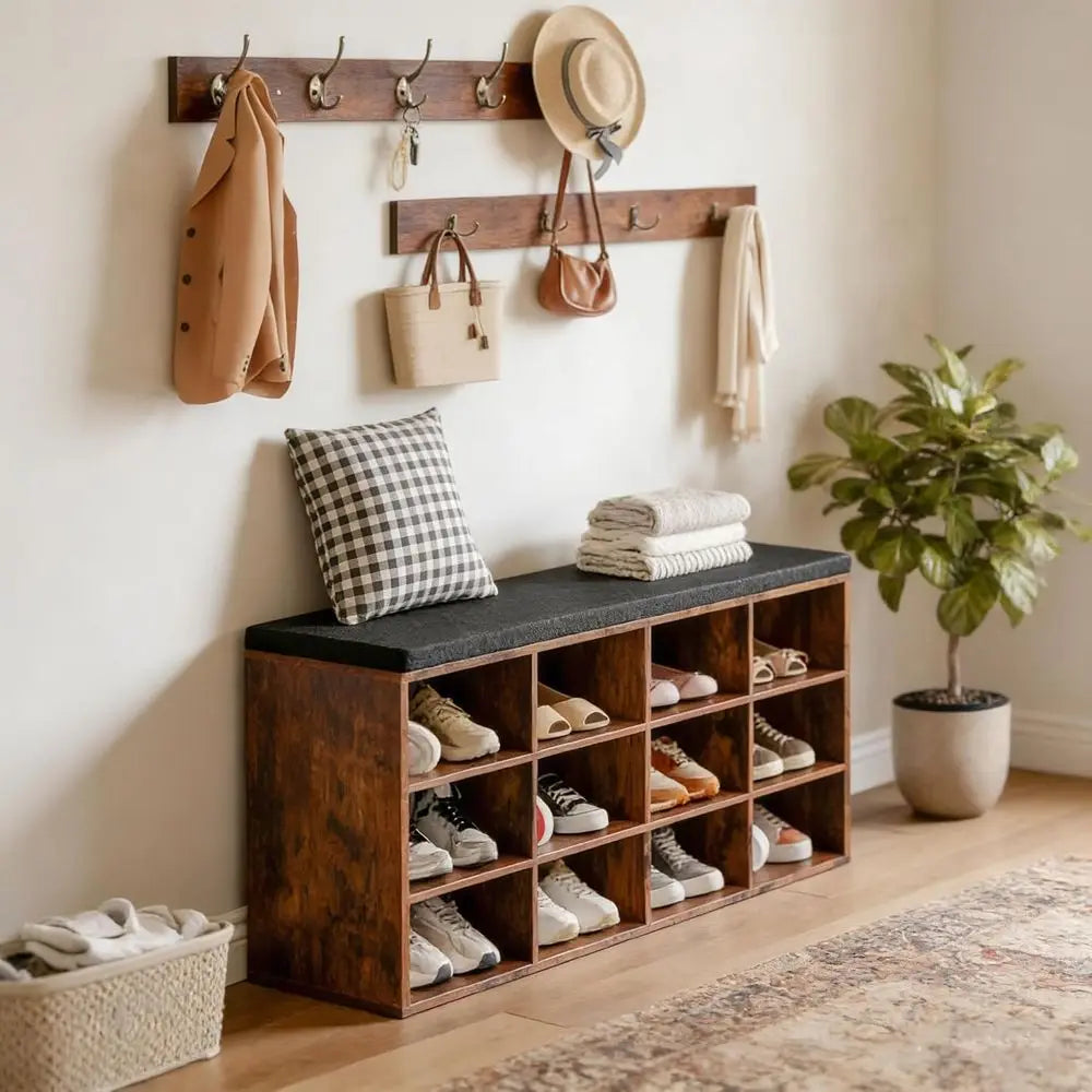 Entryway Shoe Storage Bench with Cushion