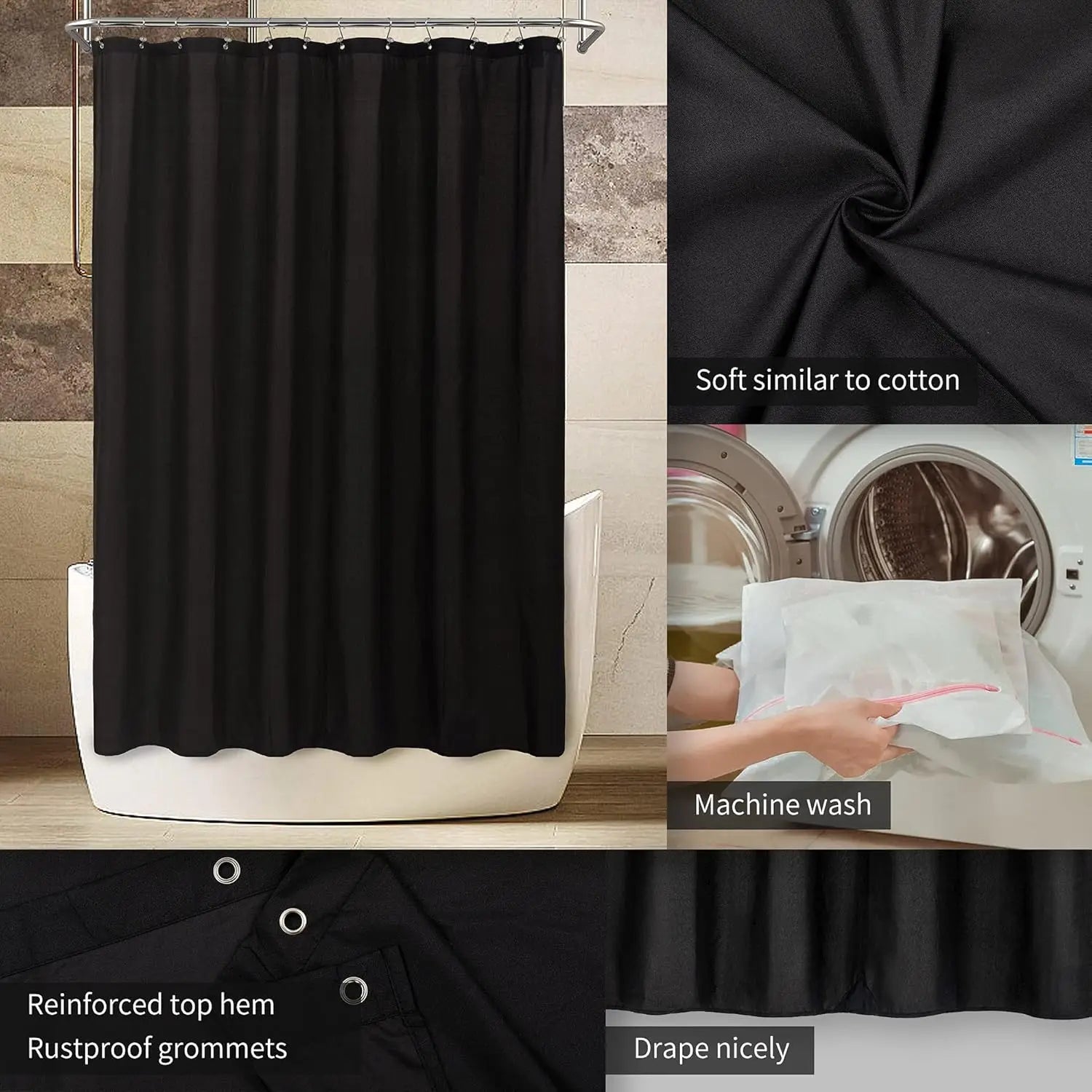 Waterproof Shower Curtain with Magnets