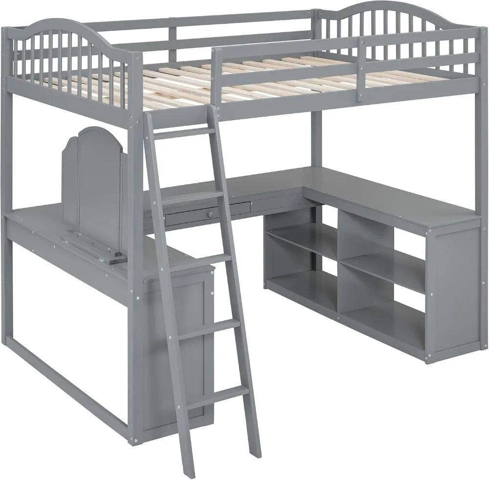 Full Size Loft Bed with U-Shaped Desk