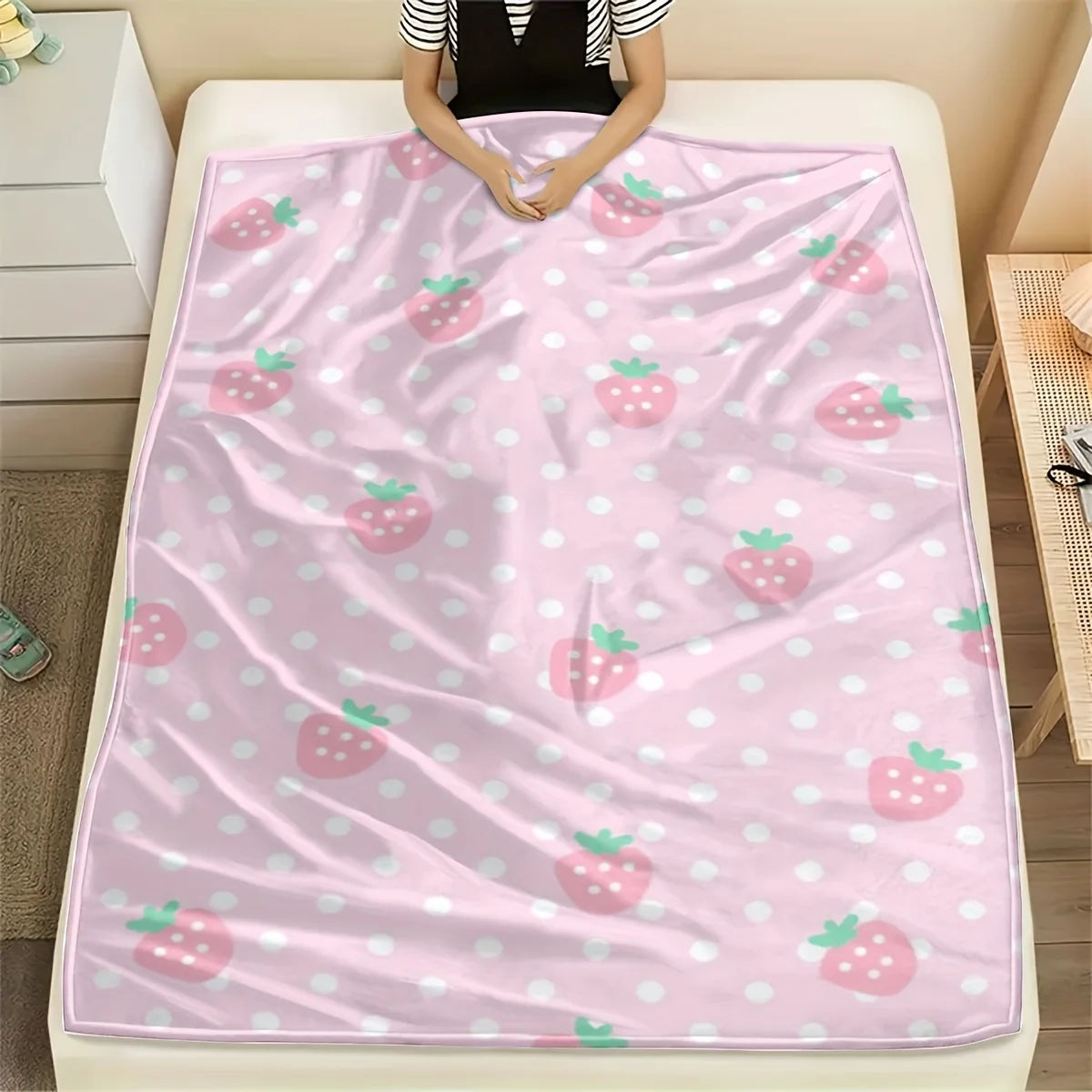 Pink Strawberry Flannel Blanket