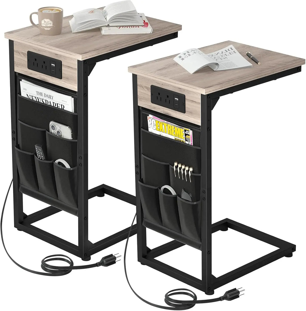 C-Shaped End Table with Charging Station