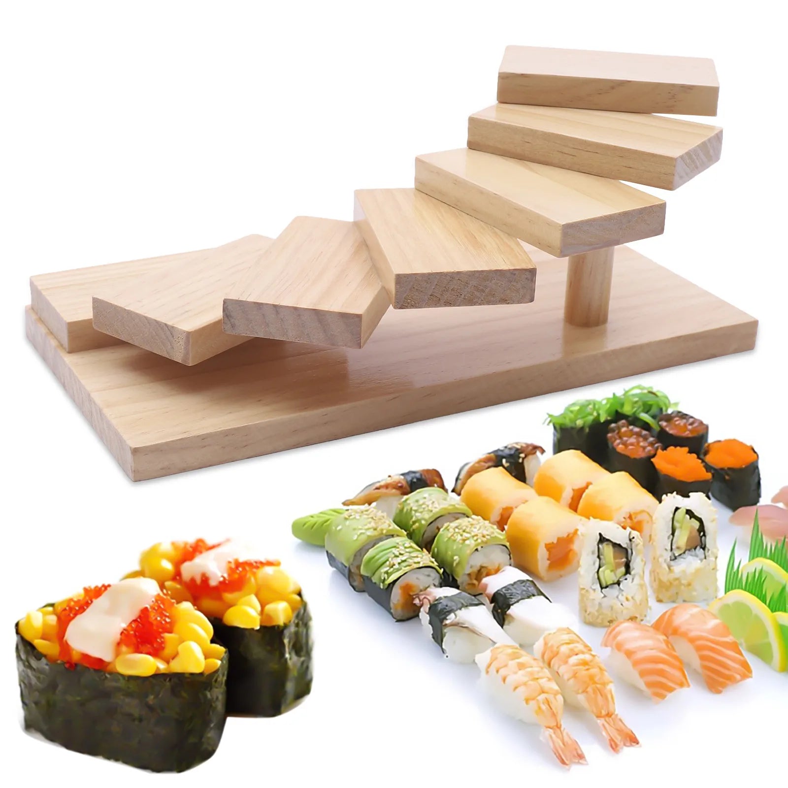 Wooden 7-Step Staircase Sushi Rack Tabletop