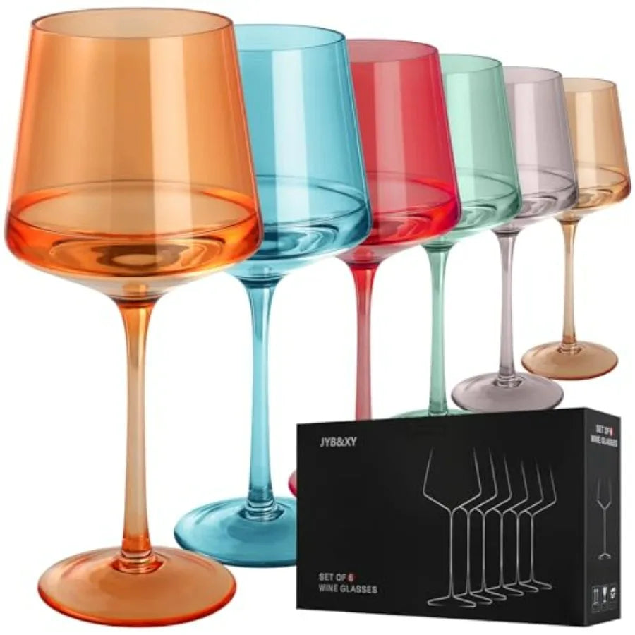 Hand Blown Crystal Wine Glasses Set of 6 19oz