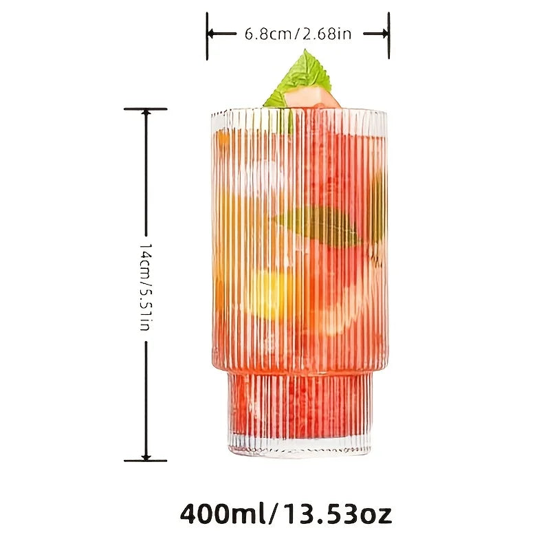 Retro 13.53 oz Glass Cups Set of Six