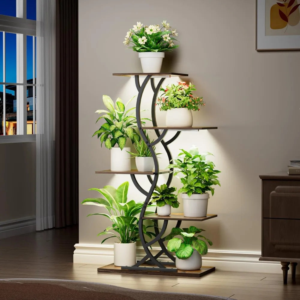 44" Tall Corner Plant Stand with Grow Lights