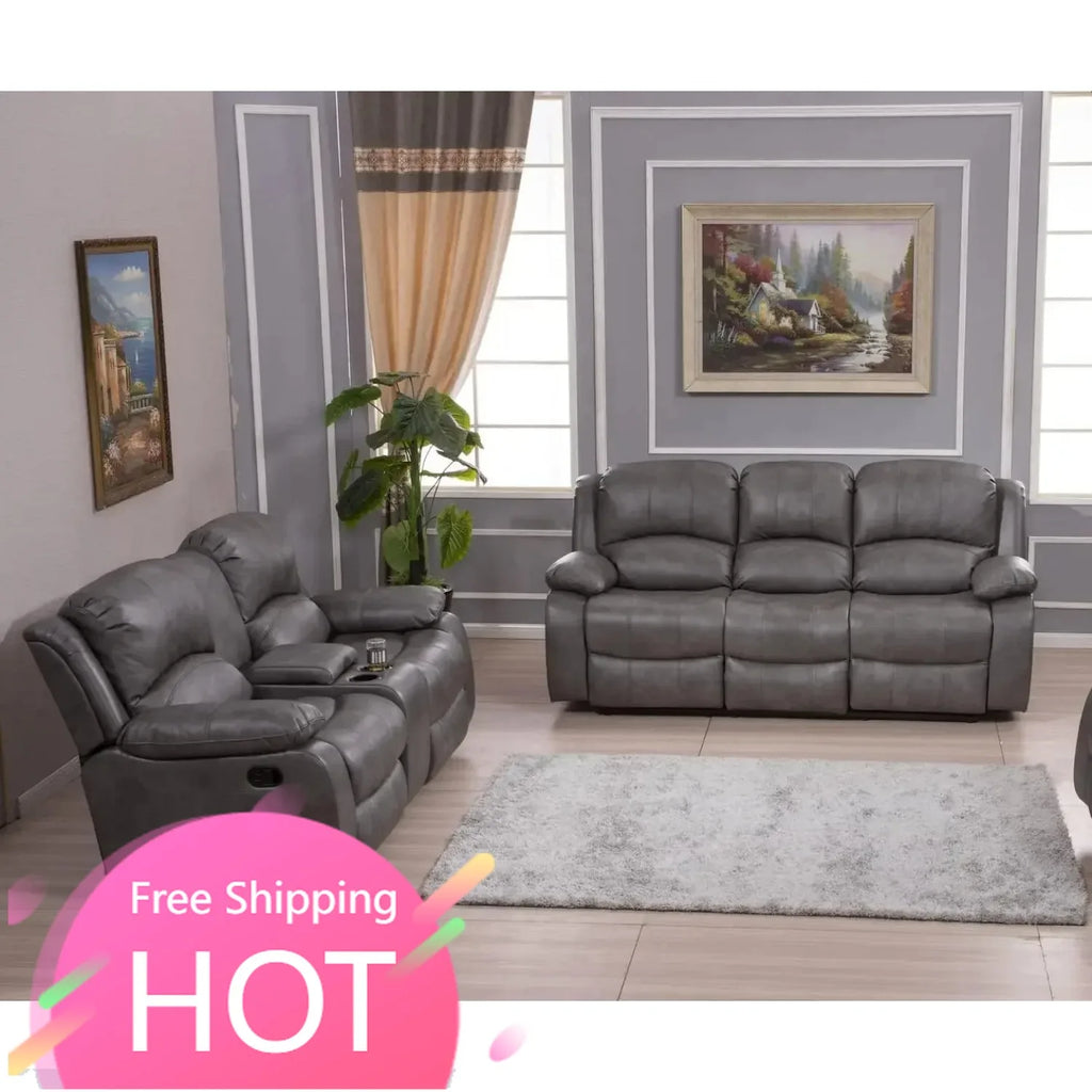 2PC Leather Air Reclining Sofa Loveseat Set