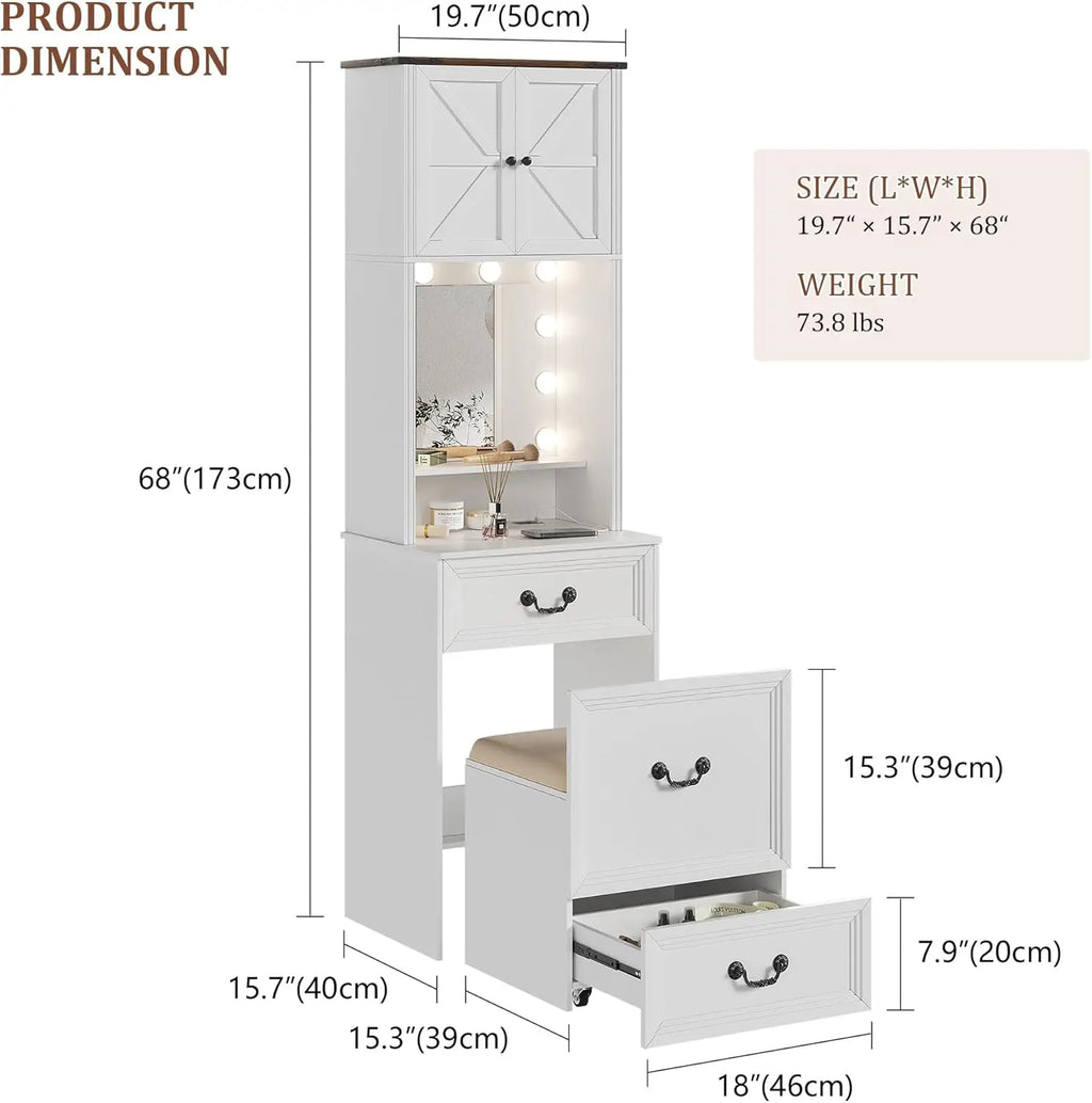 Compact Vanity with Mirror and Lights
