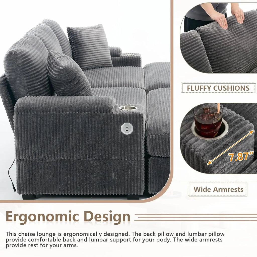Oversized Double Chaise Lounge with Ottomans