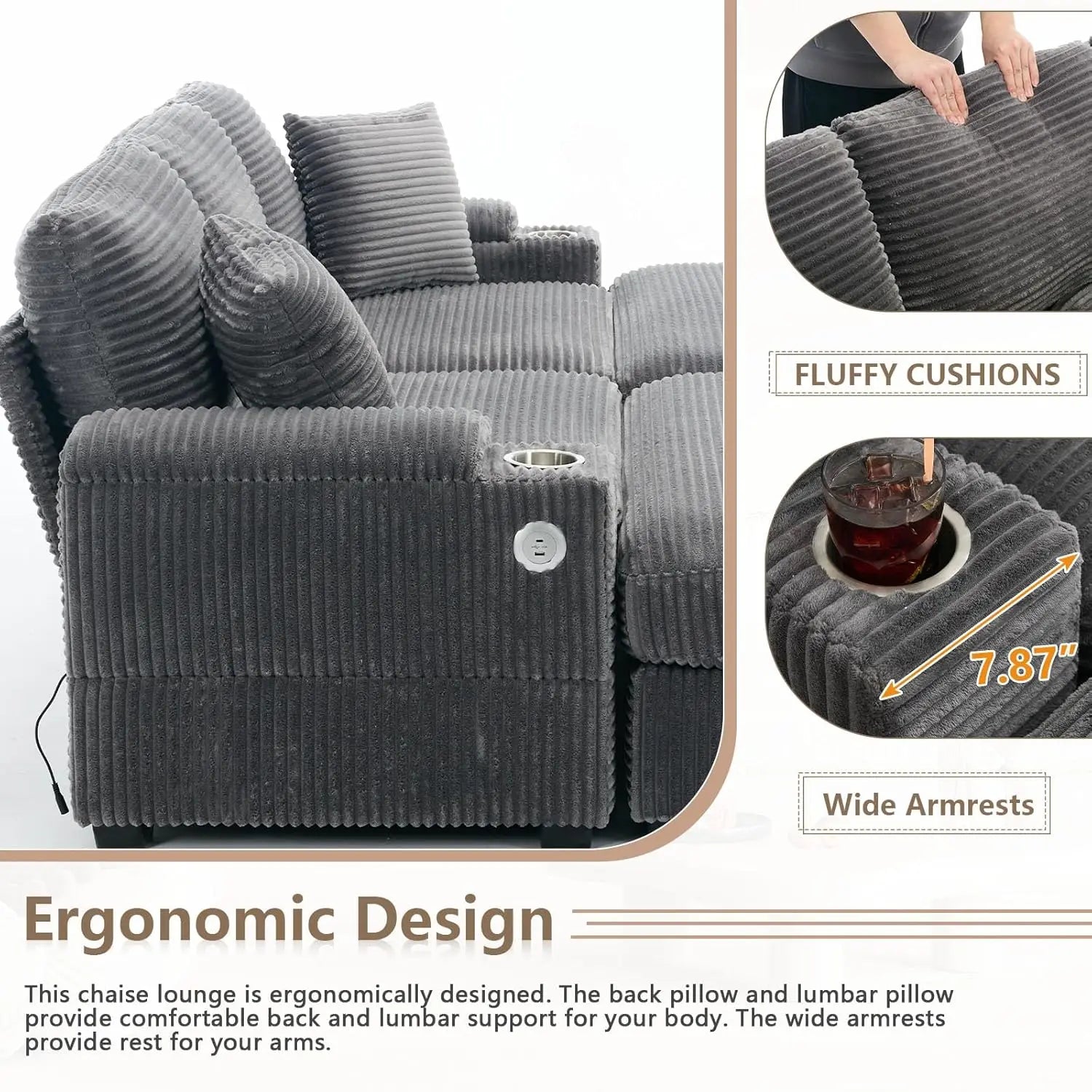 Oversized Double Chaise Lounge with Ottomans