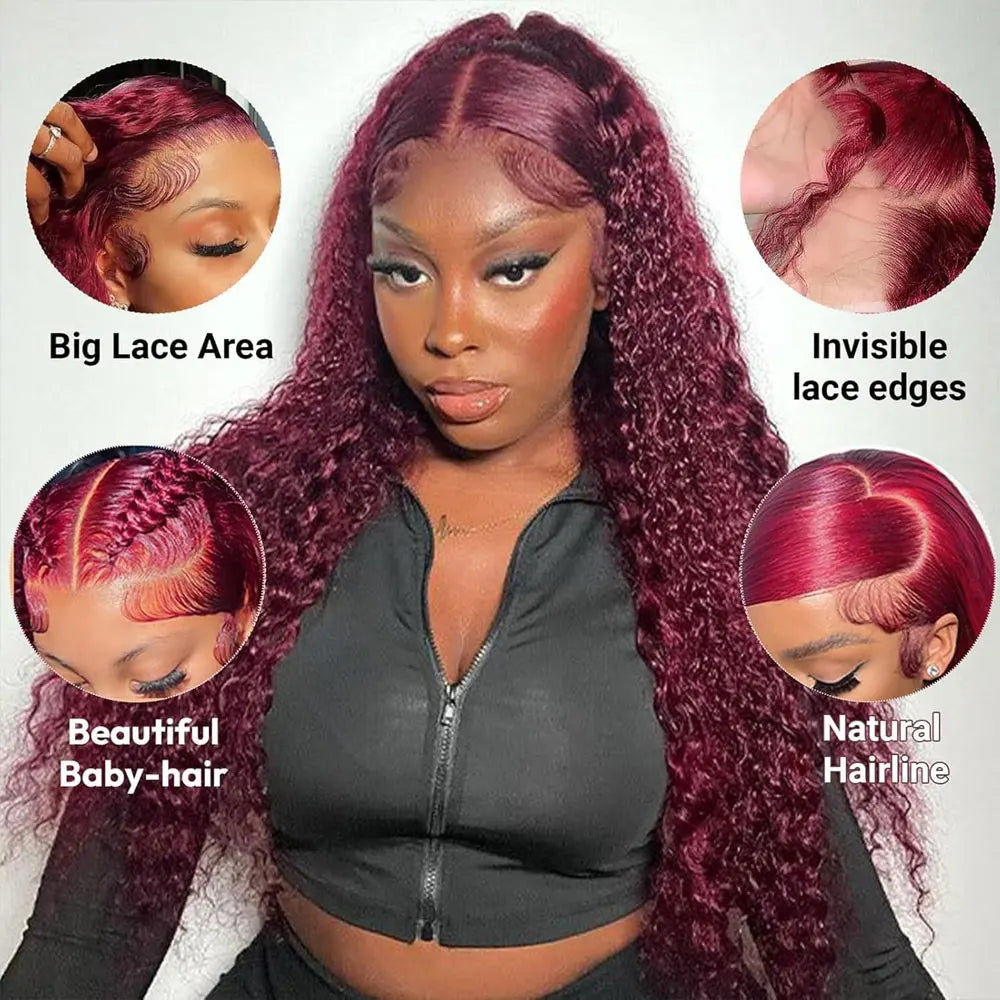 30 Inch Burgundy 99j Deep Wave Frontal Wig