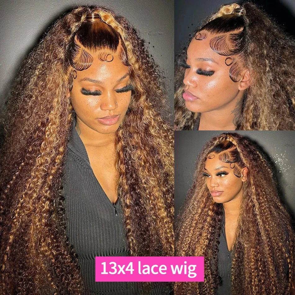 Curly Highlight Wig Lace Front Deep Wave 13x6