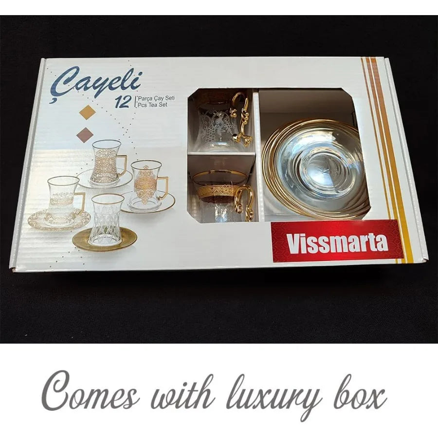 Elegant Vintage Style Tea Glasses & Saucers Set of 6
