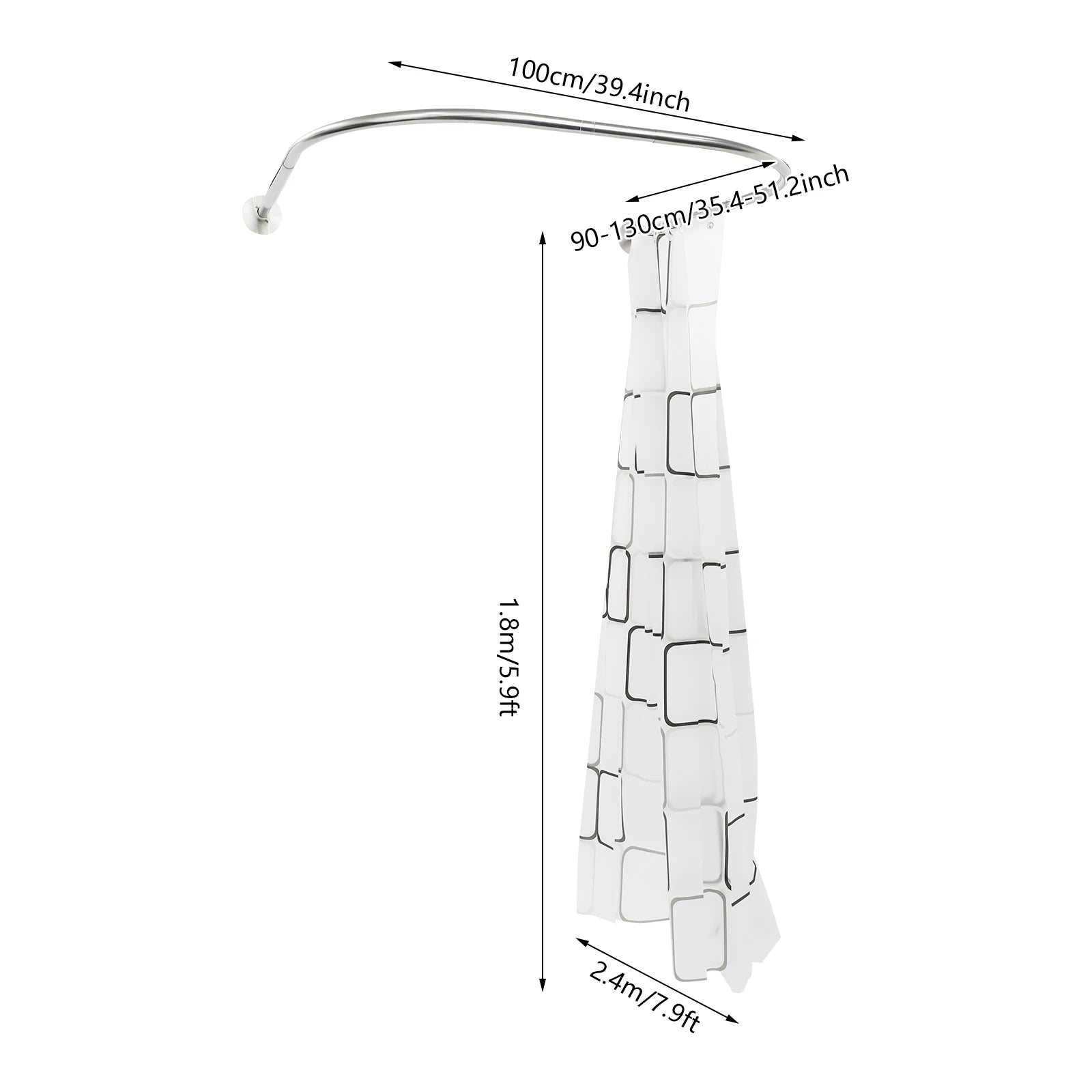 U Shape Shower Curtain Bar