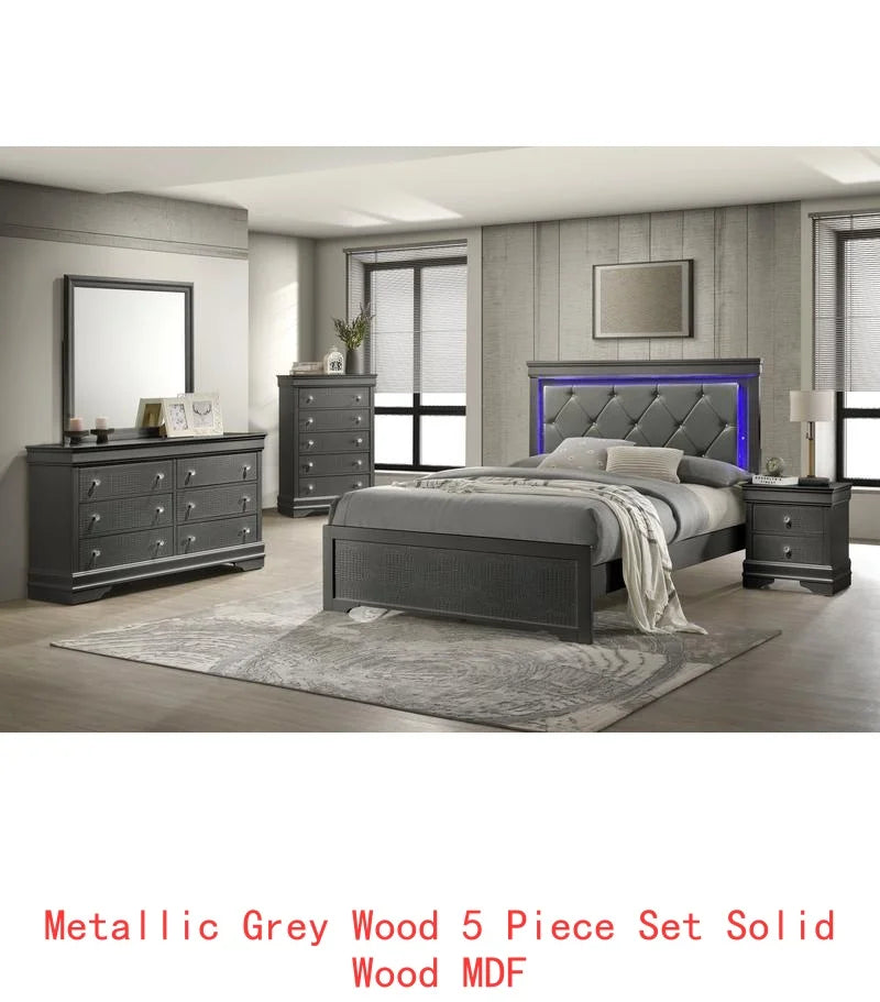 Modern 5-Pc Twin Bedroom Set with LED Headboard