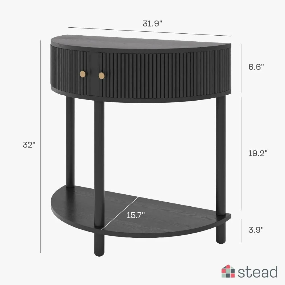 Semicircular Black Oak Veneer Entryway Table