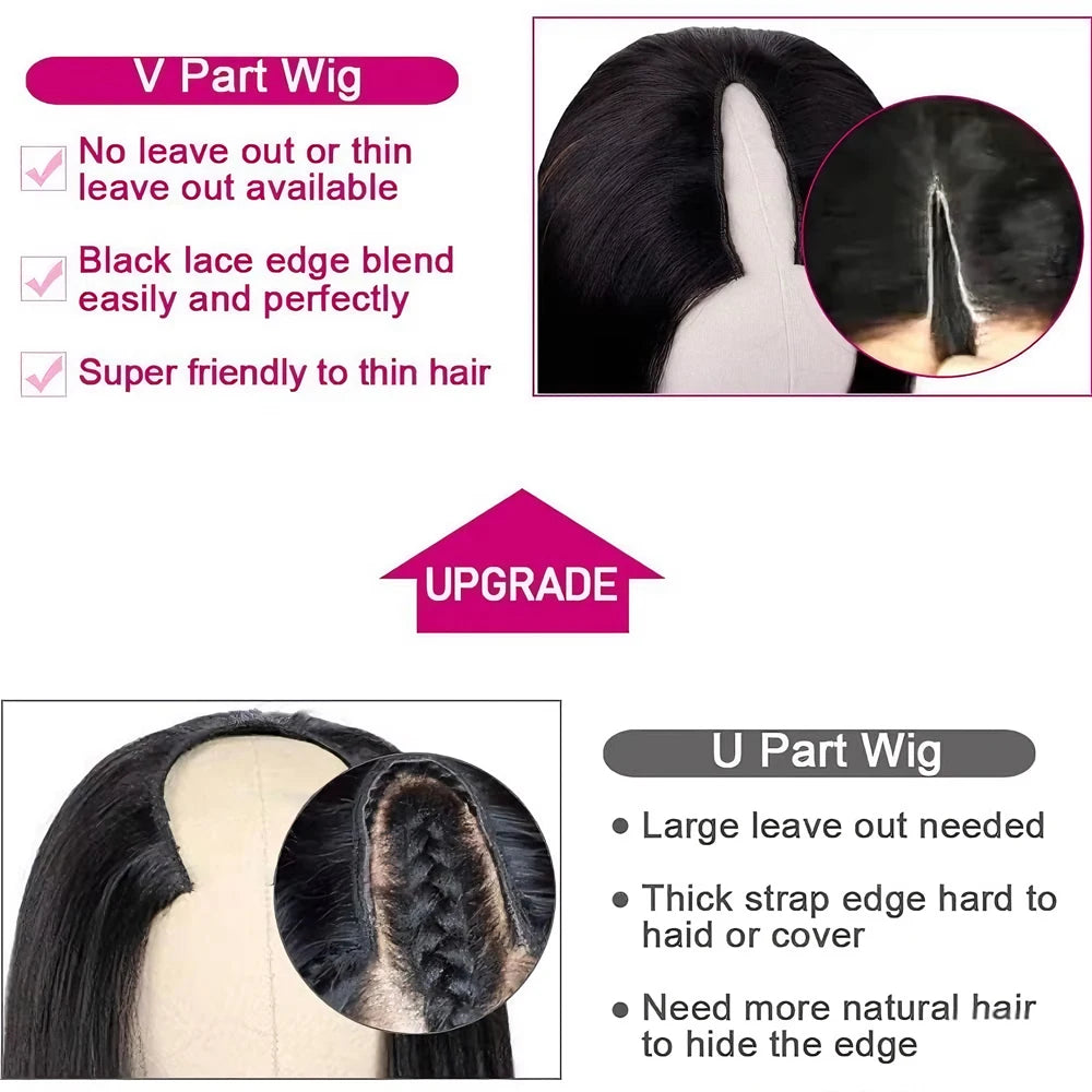 V Part Wigs Human Hair 100% Straight Human Hair Wigs
