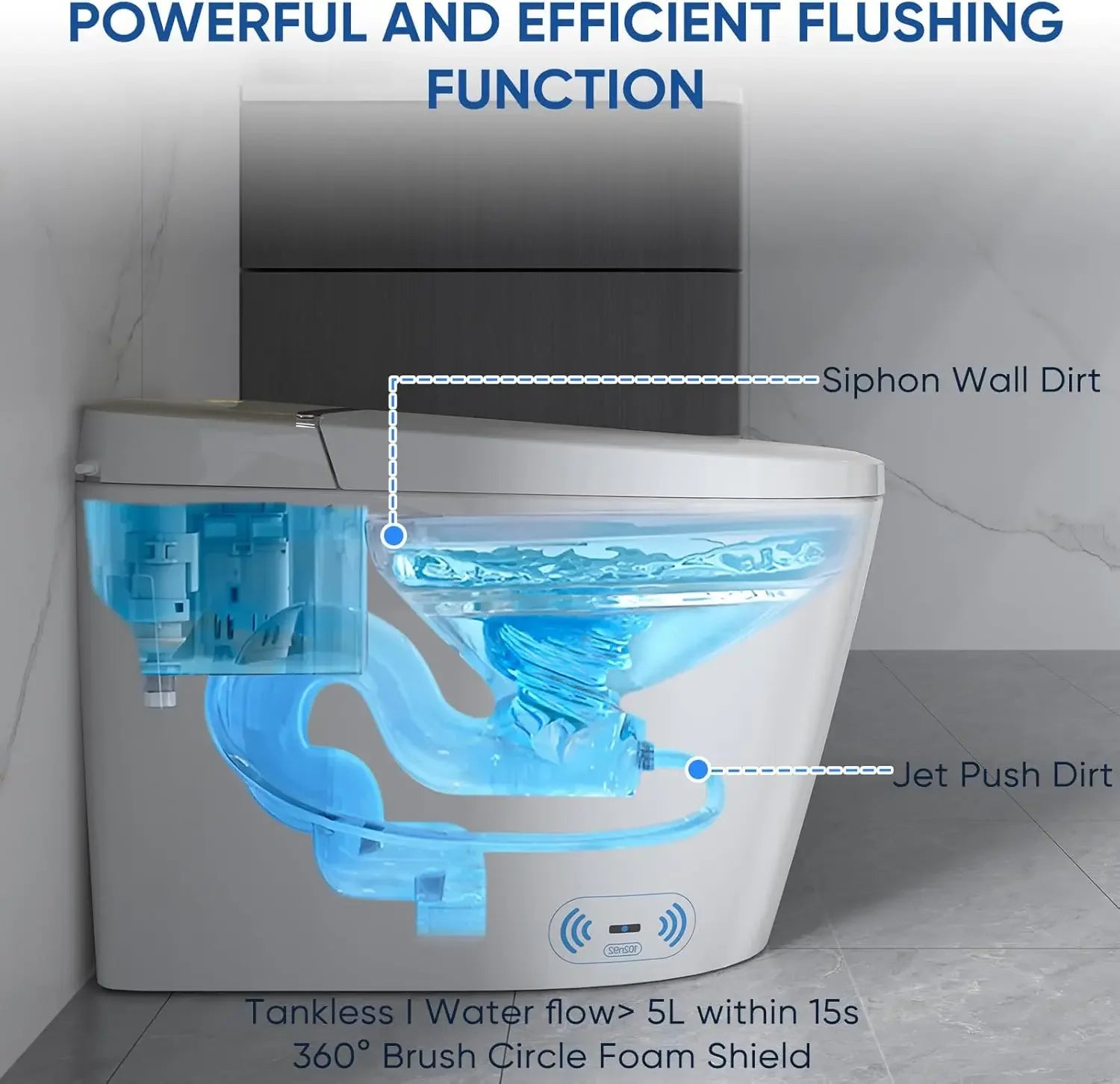 Smart Toilet, Elongated One Piece Bidet Toilet
