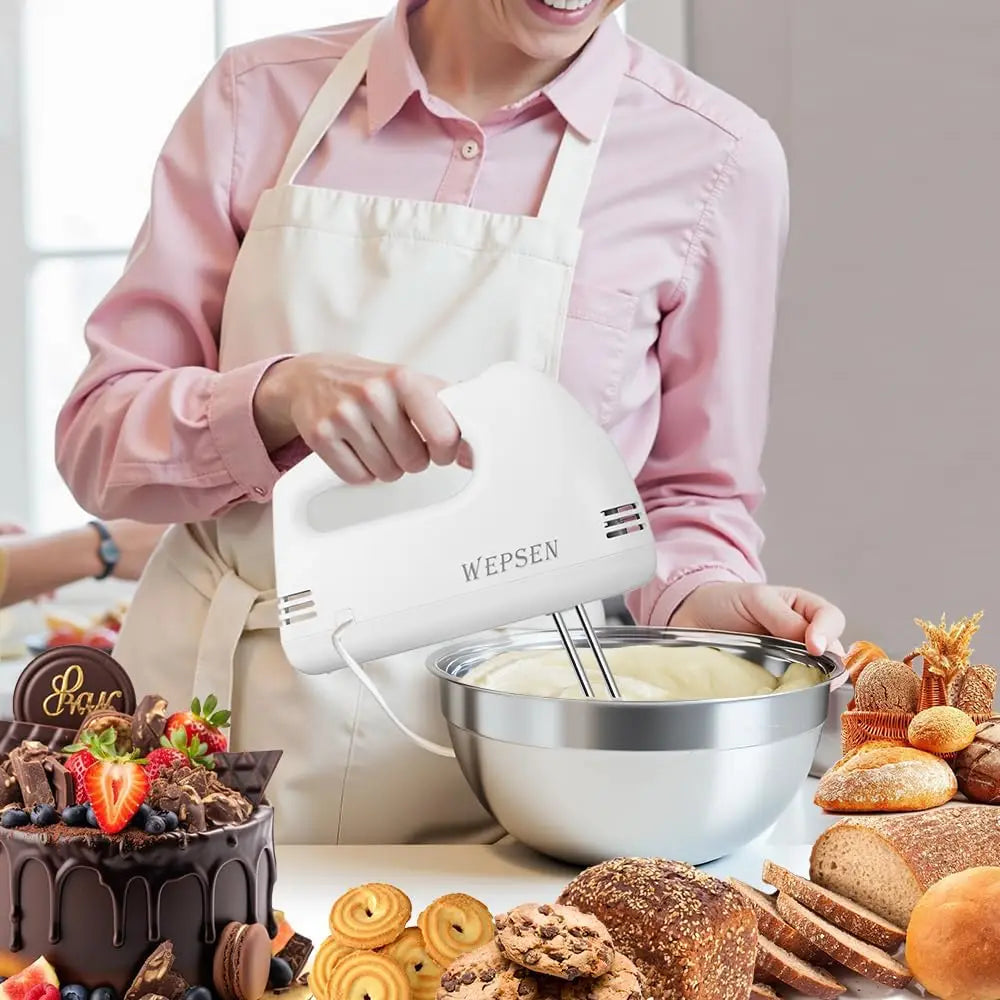 5-Speed Electric Hand Mixer with 4 Nesting Bowls
