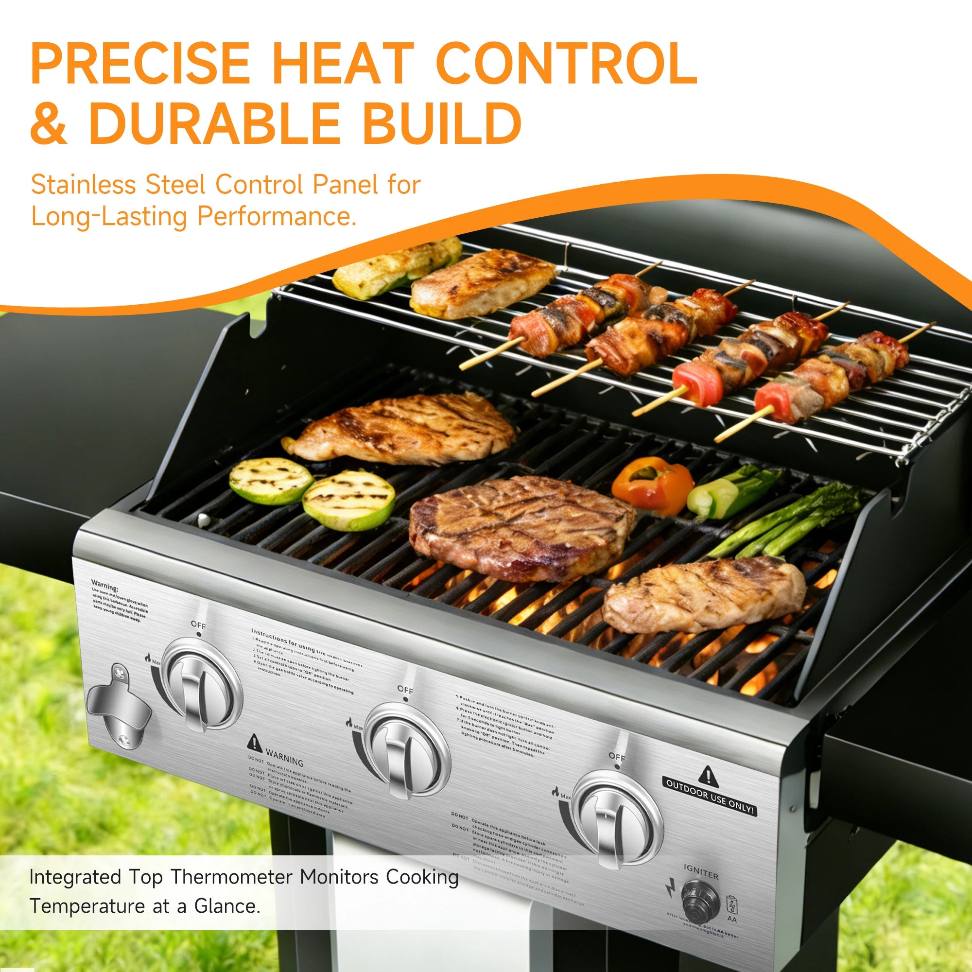 3-Burner Propane Gas Grill with Warming Rack,