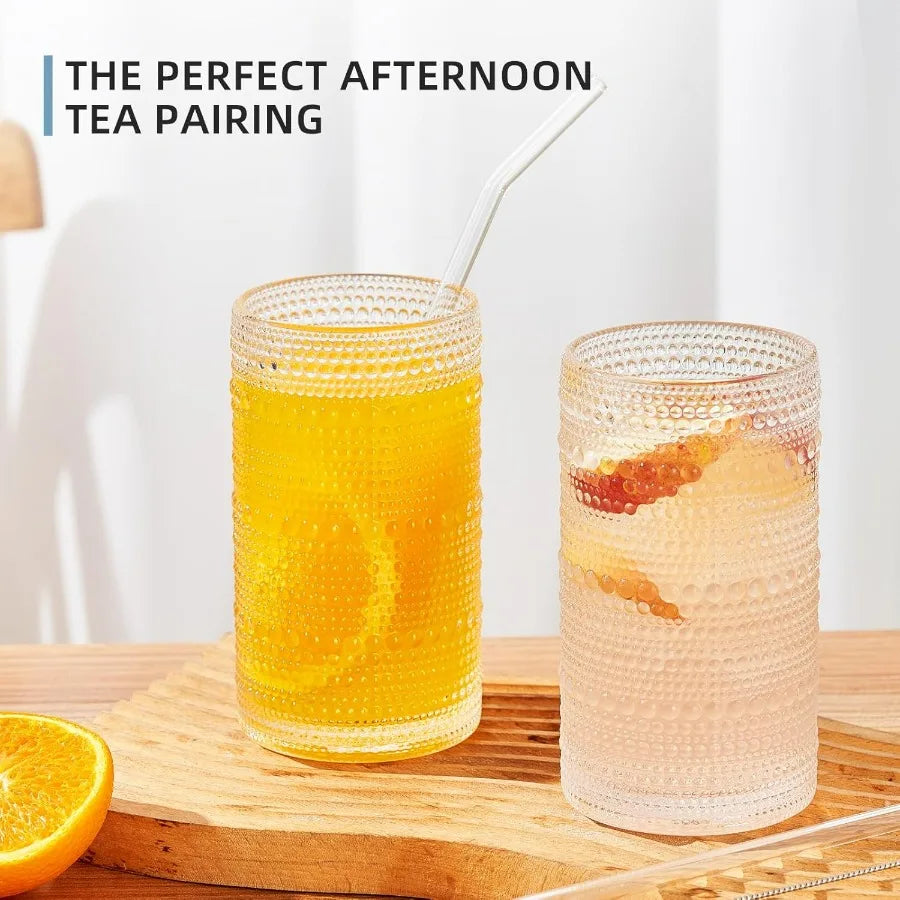 Embossed Clear 16 oz Drinking Glasses Set of 12