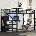 Full Size Metal Loft Bed with L-Shaped Desk