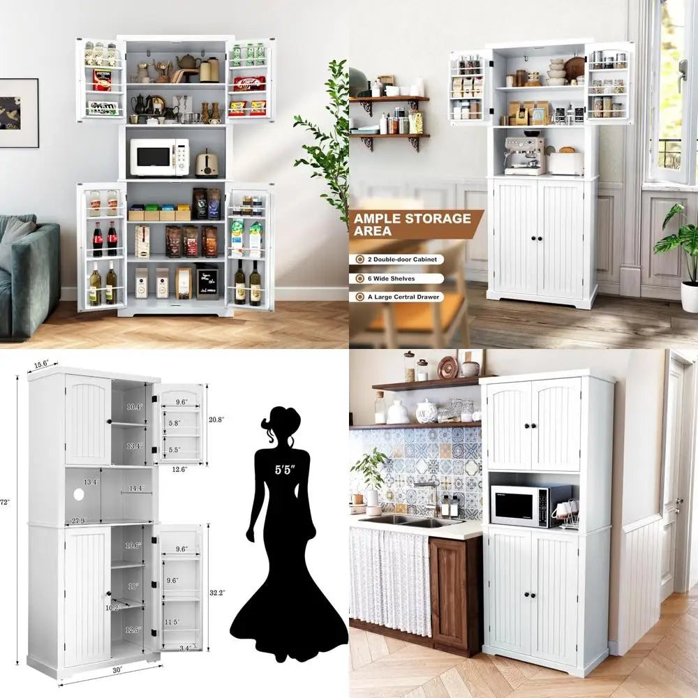 72" Kitchen Pantry Storage Cabinet