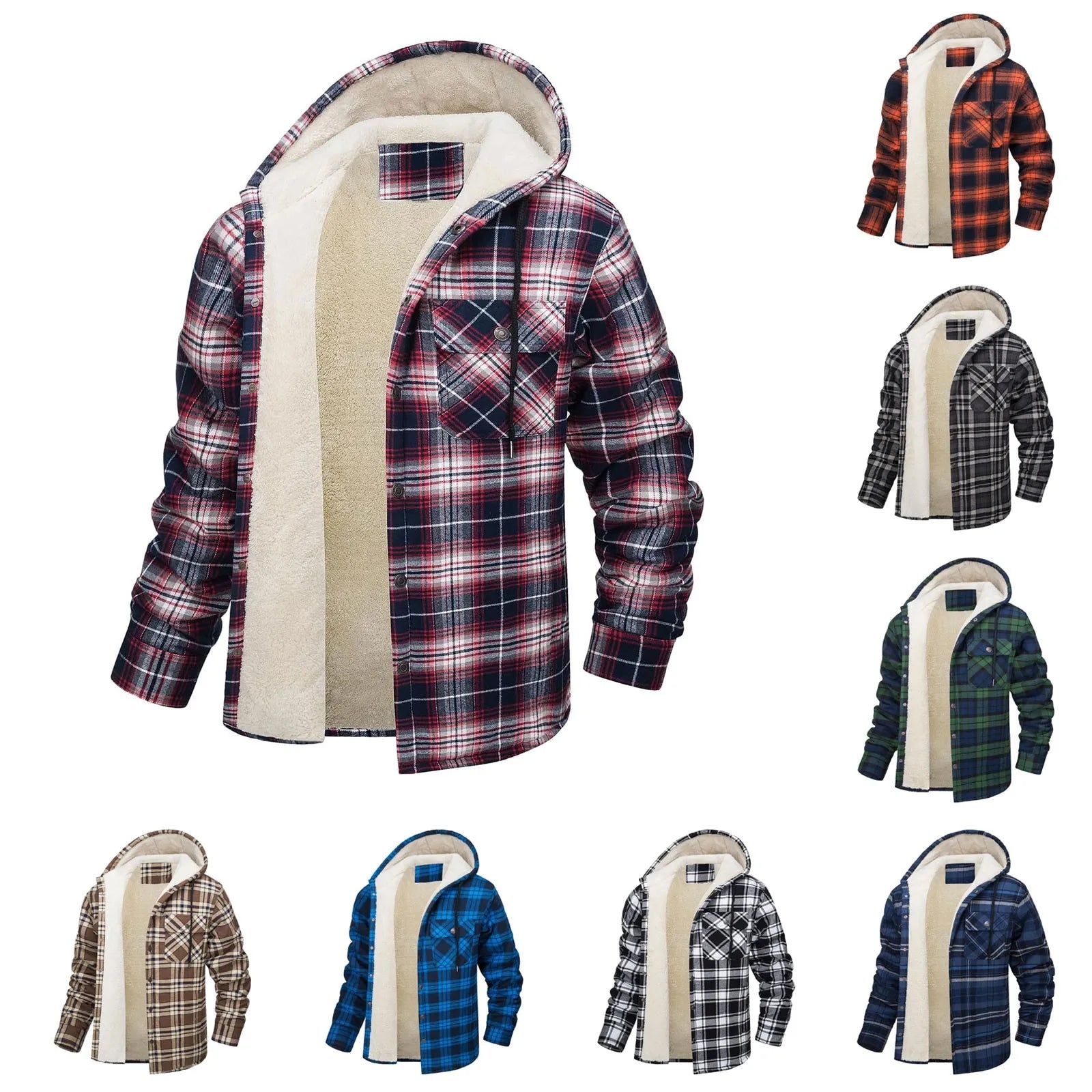 Thick  Flannel Hooded Jacket