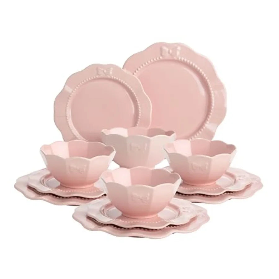 12-Piece Embossed Bow Dinnerware Set